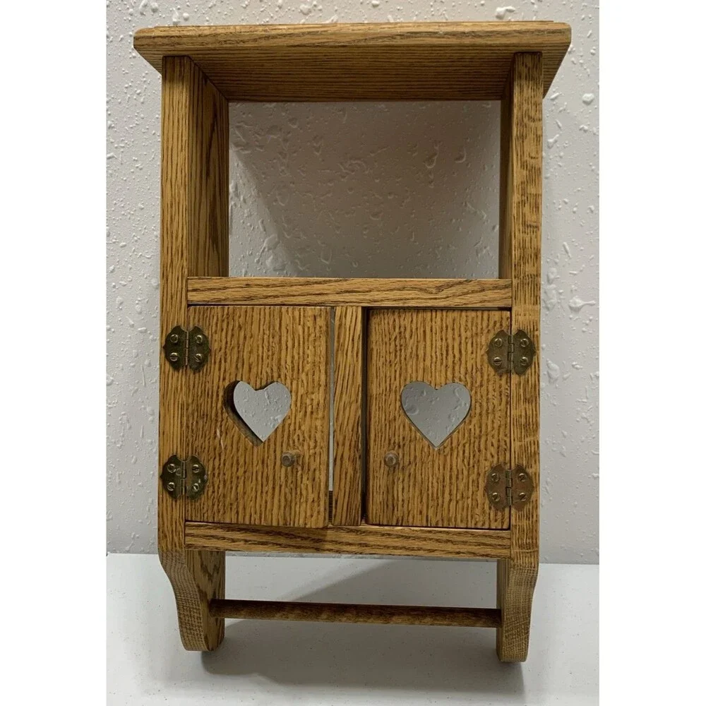 Vintage Country Wooden Wall Curio Cabinet Shelf Knick Knack Collectibles W/Pegs